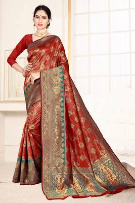 red woven art silk saree with blouse 1