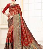 red woven art silk saree with blouse