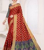 red woven art silk saree with blouse