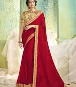 red embroidered chiffon saree with blouse