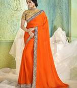 orange embroidered chiffon saree with blouse