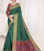 green woven art silk saree with blouse