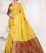 yellow woven art silk saree with blouse