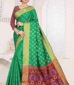 green woven art silk saree with blouse