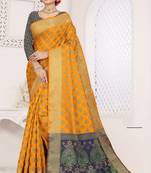 orange woven art silk saree with blouse