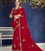 red embroidered georgette saree with blouse