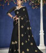 black embroidered chiffon saree with blouse