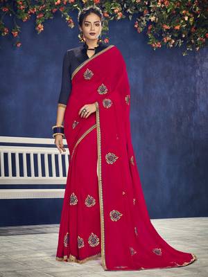 pink embroidered georgette saree with blouse 1