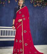 pink embroidered georgette saree with blouse