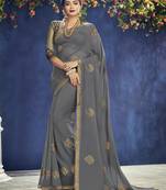 grey embroidered georgette saree with blouse