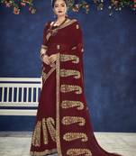 maroon embroidered chiffon saree with blouse