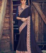 blue embroidered chiffon saree with blouse