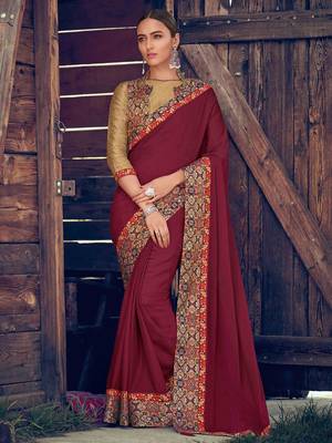brown embroidered georgette saree with blouse 1