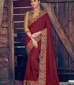 brown embroidered georgette saree with blouse