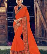 orange embroidered chiffon saree with blouse