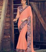 peach embroidered chiffon saree with blouse