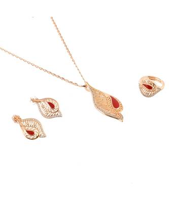 Red Rose Gold Cute Delicate Valentine Gift Pendant Set 1