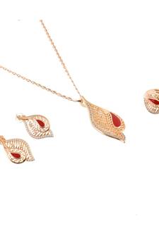 Red Rose Gold Cute Delicate Valentine Gift Pendant Set