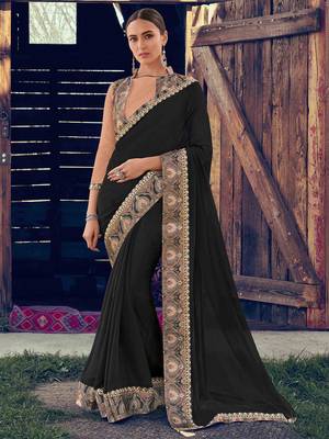 black embroidered chiffon saree with blouse 1