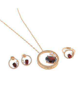 Maroon Rose Gold Stylish Designer Diamond Valetine Gift Pendant Combo 1