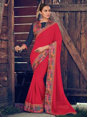 pink embroidered georgette saree with blouse 1