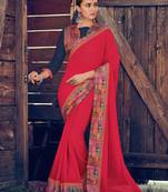 pink embroidered georgette saree with blouse