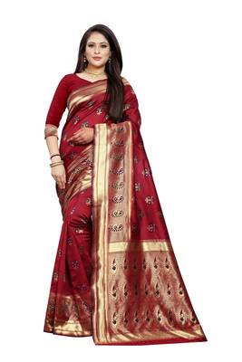 Maroon Woven Jacquard Saree With Blouse 1