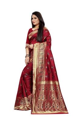 Maroon Woven Jacquard Saree With Blouse 2