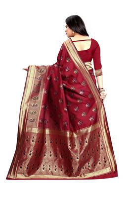 Maroon Woven Jacquard Saree With Blouse 3