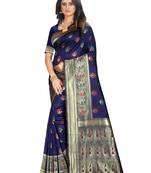 Navy Blue Woven Jacquard Saree With Blouse
