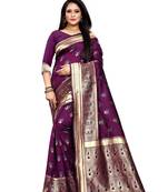 Wine Woven Jacquard Saree With Blouse