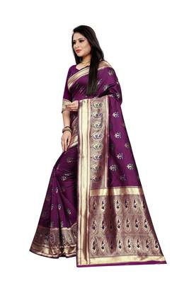 Wine Woven Jacquard Saree With Blouse 2