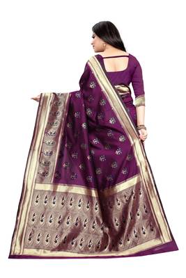 Wine Woven Jacquard Saree With Blouse 3