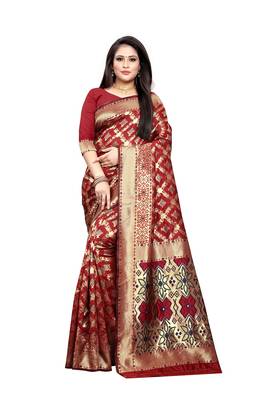 Maroon Woven Jacquard Saree With Blouse 1