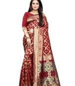 Maroon Woven Jacquard Saree With Blouse