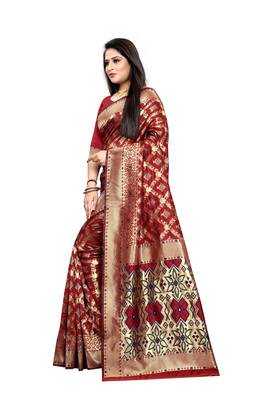 Maroon Woven Jacquard Saree With Blouse 2