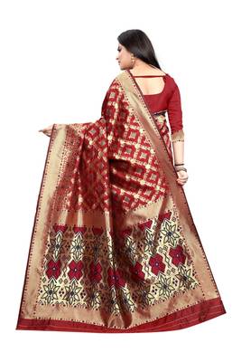 Maroon Woven Jacquard Saree With Blouse 3