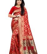 Red Woven Jacquard Saree With Blouse
