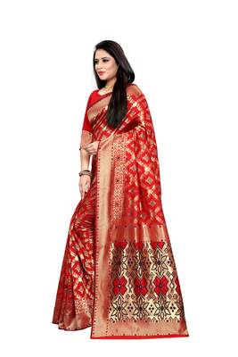 Red Woven Jacquard Saree With Blouse 2
