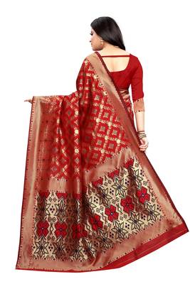 Red Woven Jacquard Saree With Blouse 3