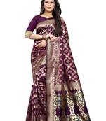Wine Woven Jacquard Saree With Blouse