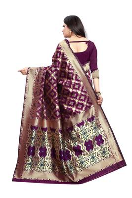 Wine Woven Jacquard Saree With Blouse 3