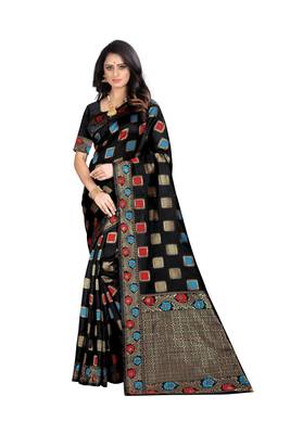 Black Woven Jacquard Saree With Blouse 1