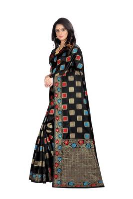 Black Woven Jacquard Saree With Blouse 2