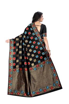 Black Woven Jacquard Saree With Blouse 3