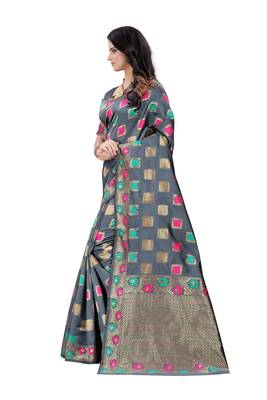 Grey Woven Jacquard Saree With Blouse 2