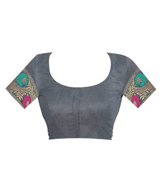 Grey Woven Jacquard Saree With Blouse 4