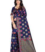 Navy Blue Woven Jacquard Saree With Blouse