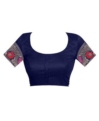 Navy Blue Woven Jacquard Saree With Blouse 4