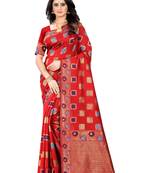 Red Woven Jacquard Saree With Blouse